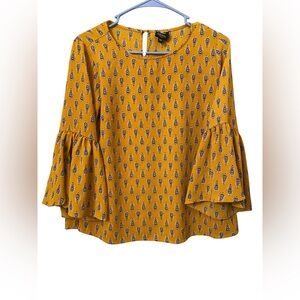 Mustard Boho Style Blouse with Bell Sleeves Petite XS